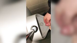 Risky Public Washroom Masturbation Pissing and Cumming into a Urinal