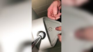 Risky Public Washroom Masturbation Pissing and Cumming into a Urinal