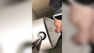 Risky Public Washroom Masturbation Pissing and Cumming into a Urinal