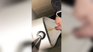 Risky Public Washroom Masturbation Pissing and Cumming into a Urinal