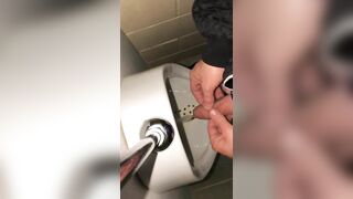 Risky Public Washroom Masturbation Pissing and Cumming into a Urinal