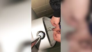 Risky Public Washroom Masturbation Pissing and Cumming into a Urinal