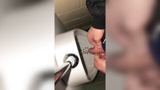 Risky Public Washroom Masturbation Pissing and Cumming into a Urinal