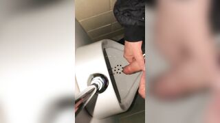 Risky Public Washroom Masturbation Pissing and Cumming into a Urinal