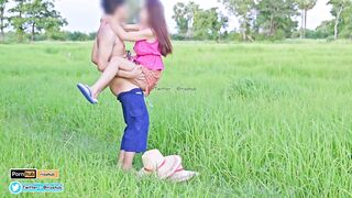 4K Thai Version Cut, Local farmers Thai have sex in the green fields and cums on her back.