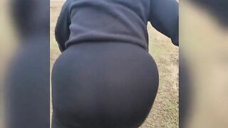 Hiking in see through leggings visible thong public twerk latina