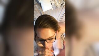 Blonde Teacher Sucks Fat Cock and Takes a Load of Cum on Her Face and Glasses POV blowjob