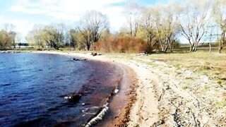 Romantic blowjob on the beach of love with ducks