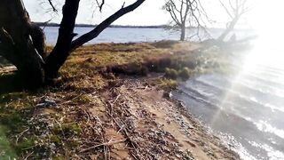 Romantic blowjob on the beach of love with ducks