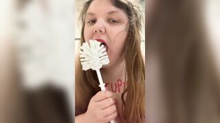 Dumb fat pig toilet brush humiliation