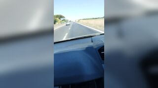 Milf Slut.on highway . I touch myself seating in car.