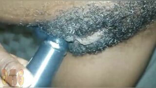 Fucking my hairy pussy with my black dildo