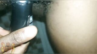 Fucking my hairy pussy with my black dildo