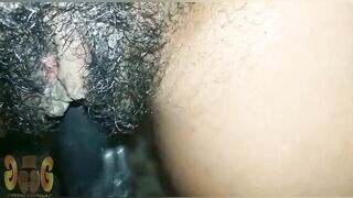 Fucking my hairy pussy with my black dildo