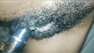 Fucking my hairy pussy with my black dildo