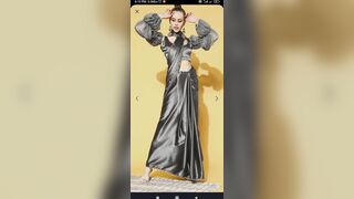 Handjob with grey satin silky saree of online shopping (60