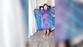 Dancing naked in my transparent scarf. Mature Latina granny with hairy pussy