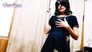 Hot Slut Wife Smoking Cigarette In Sexy Black Indian Dress