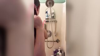 Tiny petite redhead showering