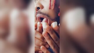 Ebony teen with pretty feet getting her toes licked and sucked on