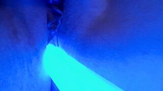 Nerdy chick cums hard on lightsaber