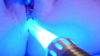 Nerdy chick cums hard on lightsaber