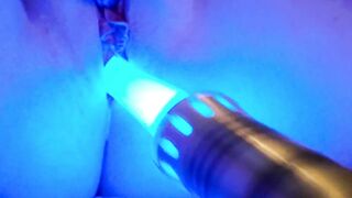 Nerdy chick cums hard on lightsaber