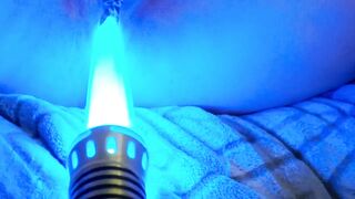 Nerdy chick cums hard on lightsaber