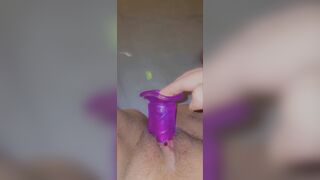 Putting my purple dildo deep inside my hungry pussy