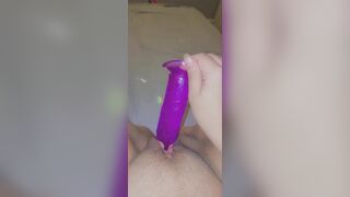 Putting my purple dildo deep inside my hungry pussy