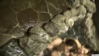 Shy busty Japanese new hire bathes with cheating wives