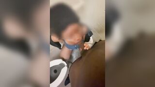 SchoolGirl likes older dick blowjob in public bathroom