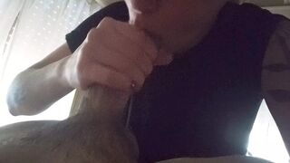 Beautiful blonde suck my big dick, cumshot mouth