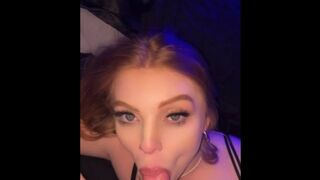 POV PETITE READHEAD W BLUE EYES SUCKS BIG COCK