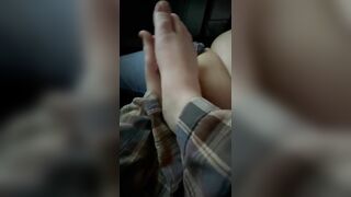 Girl Jerks off BWC with feet