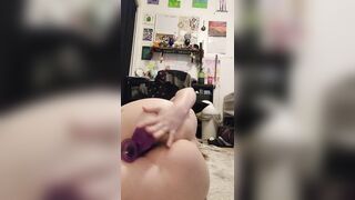 Lonely milf fucks herself with thick Purple cock