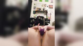 Lonely milf fucks herself with thick Purple cock