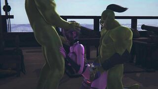 Two orcs fucked a dark elf and cum on her face and ass