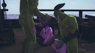 Two orcs fucked a dark elf and cum on her face and ass