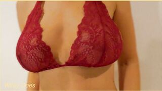 Wifey tries on her new hot red lingerie ????