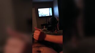 Wife gives a foot job and gets cum all over her feet