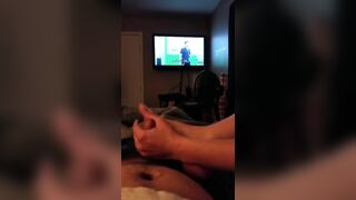 Wife gives a foot job and gets cum all over her feet