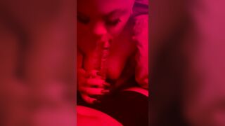 Lesbian blows dildo like real thing