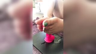 Wet sloppy dildo foot job