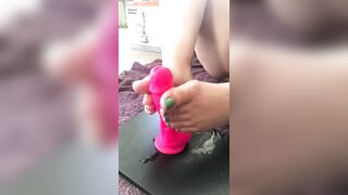 Wet sloppy dildo foot job