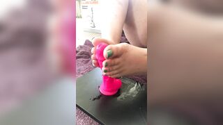 Wet sloppy dildo foot job