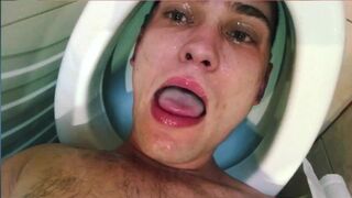 cute guy PISSES on own face while head in toilet | uses his mouth as a toilet | TOILET SLAVE DRI