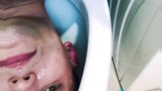 cute guy PISSES on own face while head in toilet | uses his mouth as a toilet | TOILET SLAVE DRI