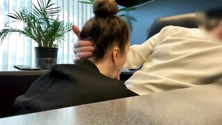 Secretary sucks and fucks her boss to save her job