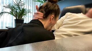 Secretary sucks and fucks her boss to save her job